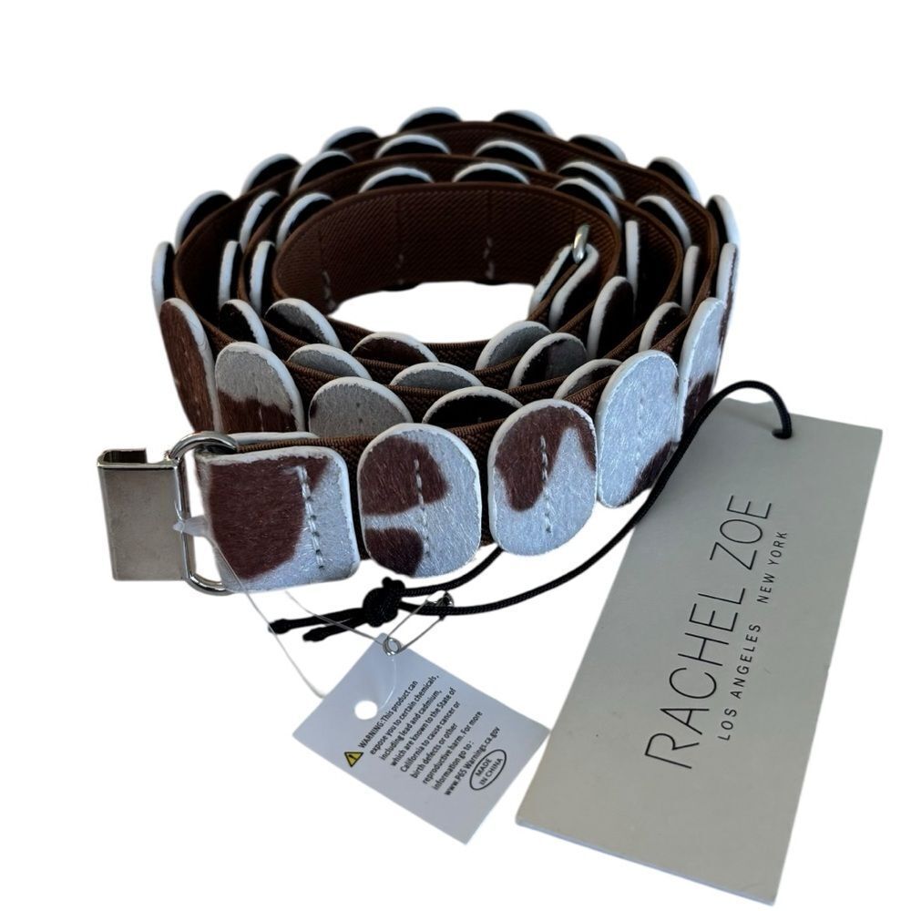 Rachel Zoe Western Inspired Cow Print Faux Fur Belt.